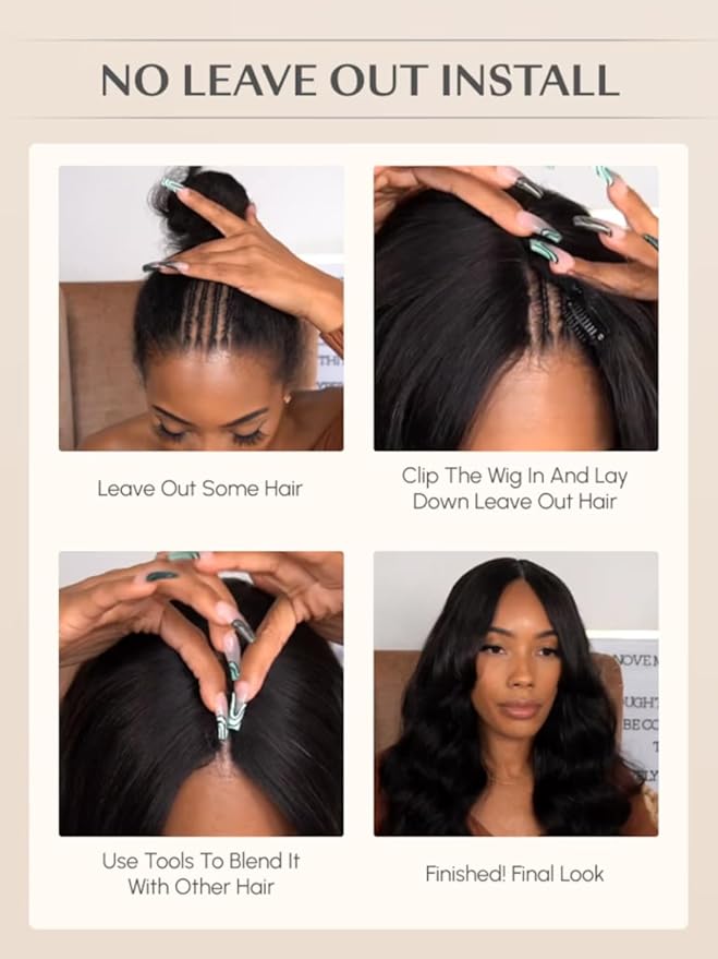 YIROO V Part Wig Human Hair No Leave Out Ombre Chestnut Brown Yaki Straight Glueless Human Hair Wig Upgrade U Part Wigs for Women V Shape Clip in Half Wig No Glue No Sew in Beginner Wig 26inch