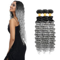28 30 32 Inch Ombre Bundles Human Hair Grey Deep Wave Bundle Brazilian Virgin Remy Hair Extensions Double Weft 2 Tone Black and Silver Deep Wave Bundle Hair Weave 300g