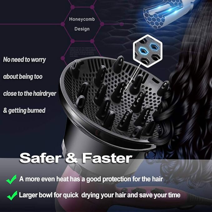 Hair Diffuser for 1.4"-2.6" Blow Dryers, Diffuser Hair Dryer Attachment, Professional Hair Diffuser for Curly Wavy Long Thick Hair