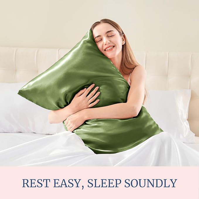 BEDELITE Satin Pillowcase for Hair and Skin, Super Soft and Cooling Similar to Silk Pillow Cases 2 Pack with Envelope Closure, Gift for Women Men(20"x36" King Size, Cedar Green)