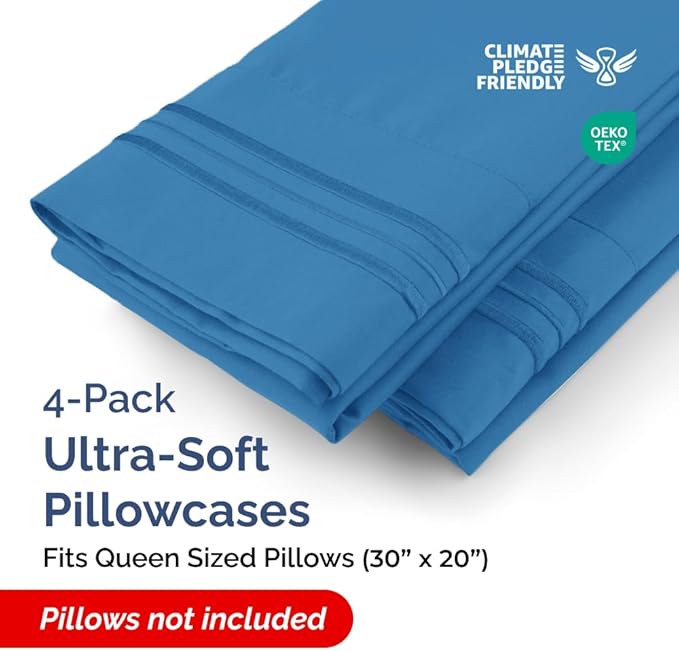Queen Pillow Cases Set of 4 - Ultra Soft Hotel Quality Pillowcase Covers - Comfy, Cozy & Wrinkle Free - Shrink, Stain & Fade Resistant - Machine Washable Pillow Protectors - 4 Piece Set - Royal Blue