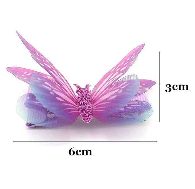 6Pcs/pack 3D Colorful Organza Butterfly Hair Clips - Chiffon Fairy Wings - Ribbon Wrapped Clips 0.4Inch Barrettes Hair Accessories For Women(Multicolor)
