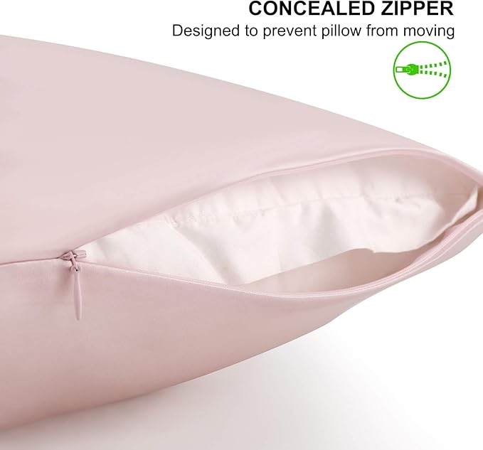 ALASKA BEAR Silk Pillowcase for Hair and Skin, Set of 2 Pure Genuine 22 Momme Mulberry Silk Pillow Cases Standard Size for Bliss Sleep Better Than Poly Satin, Zipper Closure(2pc, Pink)