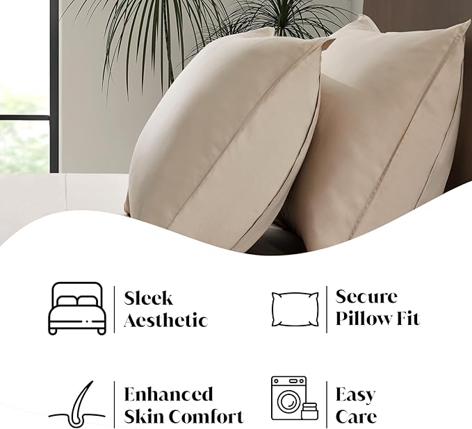 Luxury Bamboo Market | Queen Envelope Pillowcase Set | 100% Viscose Made from Bamboo | Organically Grown | Ultra Soft | Cooling | 2pcs [Dune]