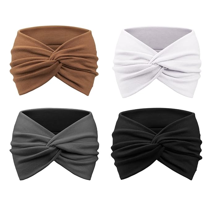 DRESHOW 4 Pack Turban Headbands for Women Wide Vintage Head Wraps Knotted Cute Hair Band Accessories