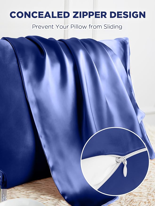 Mulberry Silk Pillowcase for Hair and Skin, SGMSILK 22 Momme Natural Silk Pillow Cases with Zipper, 6A Soft and Smooth Single Sided Pure Silk Pillow Cover (Royal Blue, Standard 20"x26")