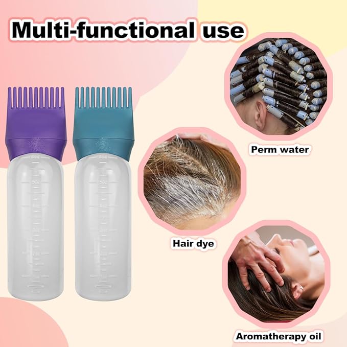 ELANE 4 Pack Hair Oiler Comb Bottle,Root Comb Applicator Bottle for Hair Oil Scalp Hair Oiling Applicator(Purple+Green)