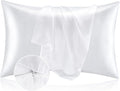 BEDELITE Satin Pillowcase with Zipper 2 Pack, White Pillow Cases Standard Size, Super Soft and Cooling Similar to Silk Pillow Cases, Gift for Women Men(20x26 Inches)