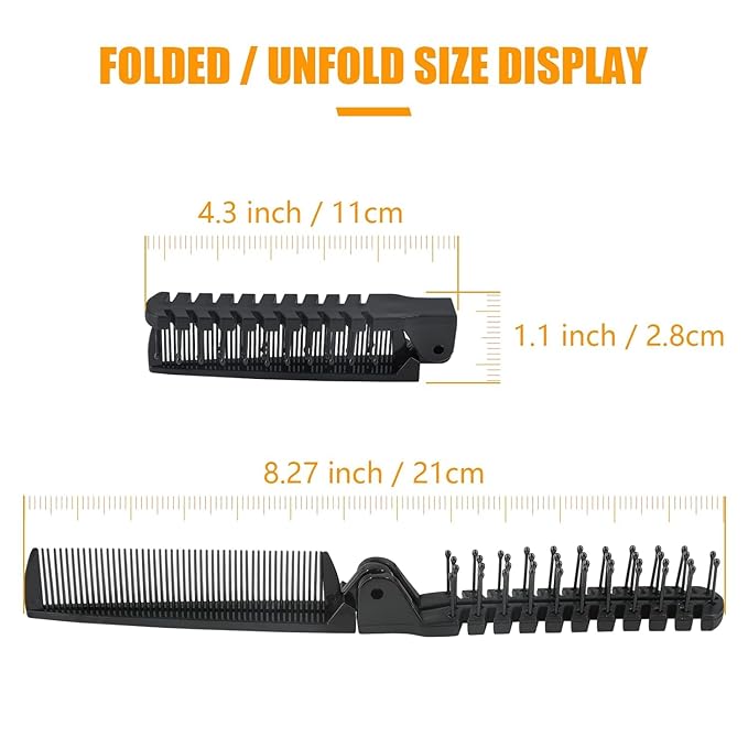 12 PCS Travel Foldable Brush Comb, Plastic Folding Hair Comb, Double Headed Hair Brush Hairdressing Tools for Men Women (Black)