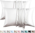 100% Silk Pillow Cases 2 Pack Standard Size Mulberry Silk Pillowcase for Hair and Skin Set of 2 Highest Grade 6A Silk Soft Breathable Cooling with Hidden Zipper, White