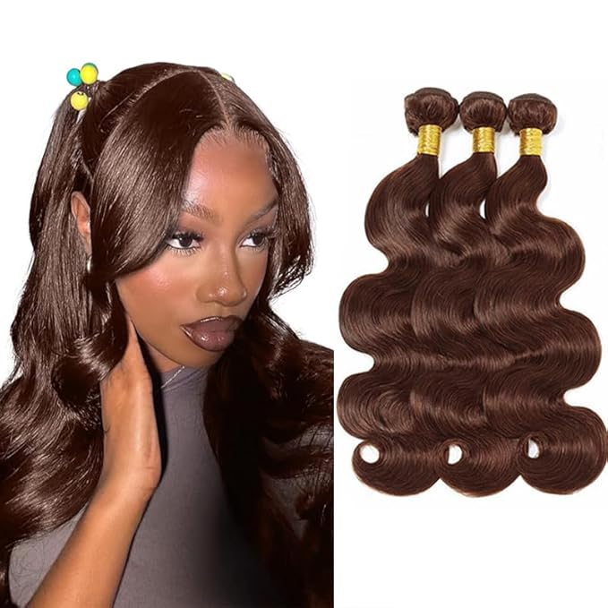Color 4 Bundles Human Hair Chocolate Brown Body Wave Bundle Brazilian Virgin Soft and Silky Remy Hair 3 Bundles 14 16 18 Inch Niegmeag Light Brown Body Wave Bundle 300g