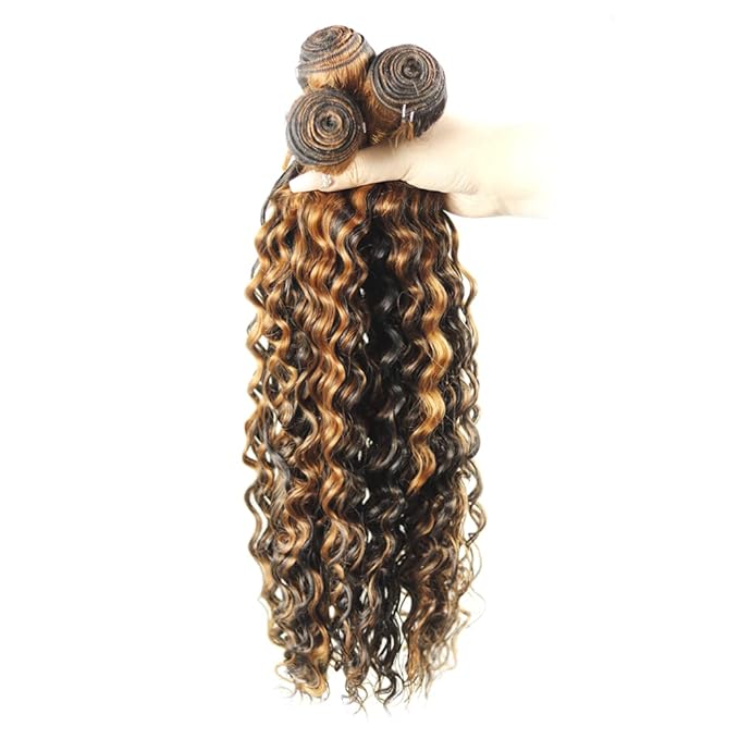 28 30 32 Inch P1B30 Bundles Human Hair Highlight Deep Wave Bundle Brazilian Virgin Remy Hair Extensions Niegmeag 2 Tone Black and Light Brown Deep Wave Bundle 300g