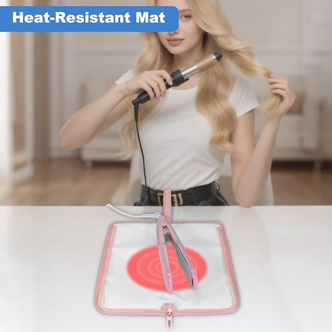 SITHON Hot Iron Holder & Mat, Heat Resistant Hair Tools Travel Bag Portable Hot Tools Organizer Cover Pouch for Curling Irons, Flat Irons, Hair Straightener and Styling Tools (Bag Only) (Pink)