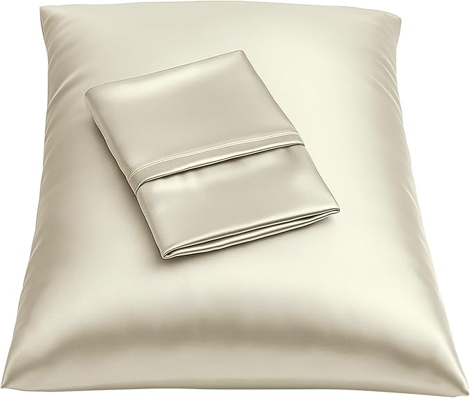 BLISSFORD Satin Pillowcase with Zipper, for Hair and Skin Care, Feels Soft and Cool Like a Silk Pillowcase, Satin Pillow Cases 2 Pack, Slik Pillow Cover, Ivory - Standard Size, Set of 2