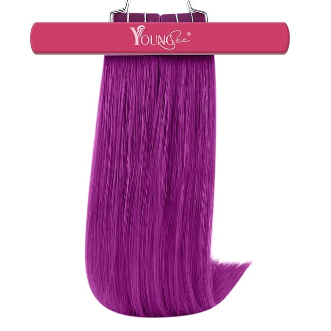 YoungSee Tape in Hair Extensions Real Human Hair Purple Invisible Tape in Human Hair Extension Purple 18 Inch Human Hair Tape in Extensions Colored 10pcs 25g Prom Night