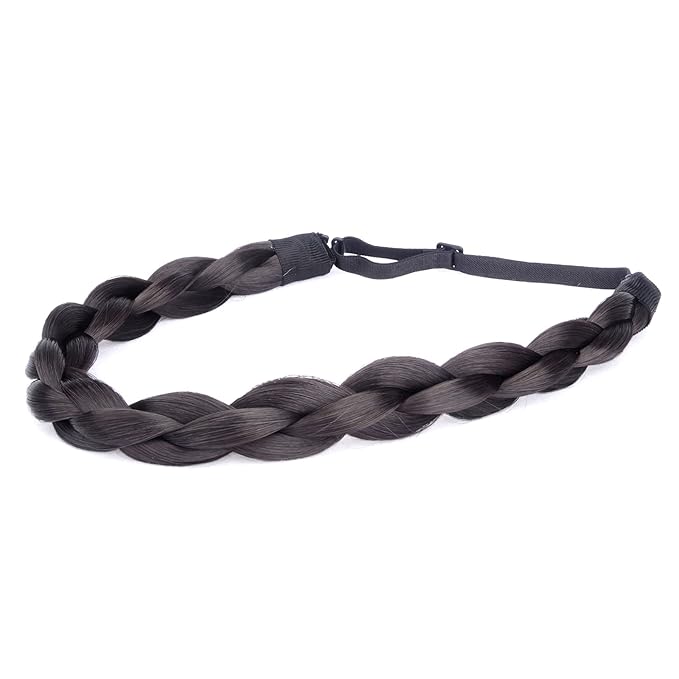 DIGUAN Chubby Narrow Synthetic Hair Braided Headband Classic Chunky Plaited Braids Elastic Stretch Hairpiece Women Girl Beauty accessory, 58g (Deep Brown)