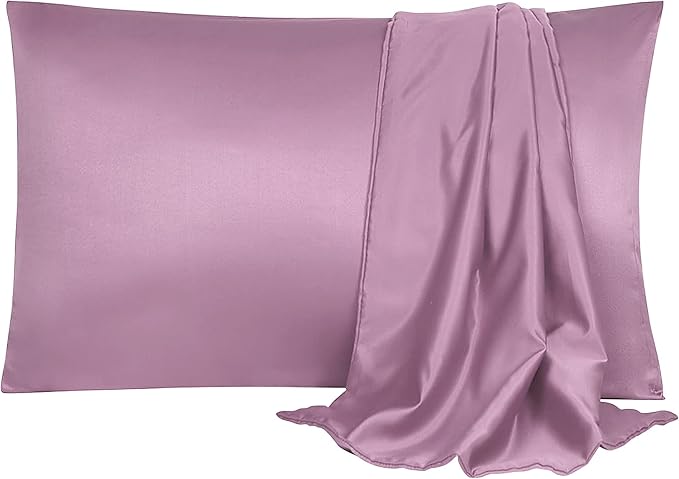 uxcell 2 Pack Silk Satin Pillowcase for Hair and Skin, Cool, Silky, Soft Breathable Pillow Cases Travel Size 14x20 Inch Sateen Pillowcase Mauve with Envelope Closure