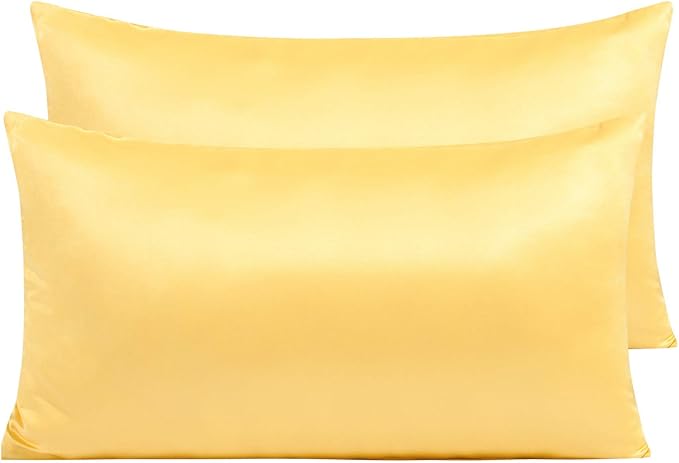 NTBAY Zippered Satin Pillow Cases for Hair and Skin, Luxury King Hidden Zipper Pillowcases Set of 2, 20x36 Inches, Yellow