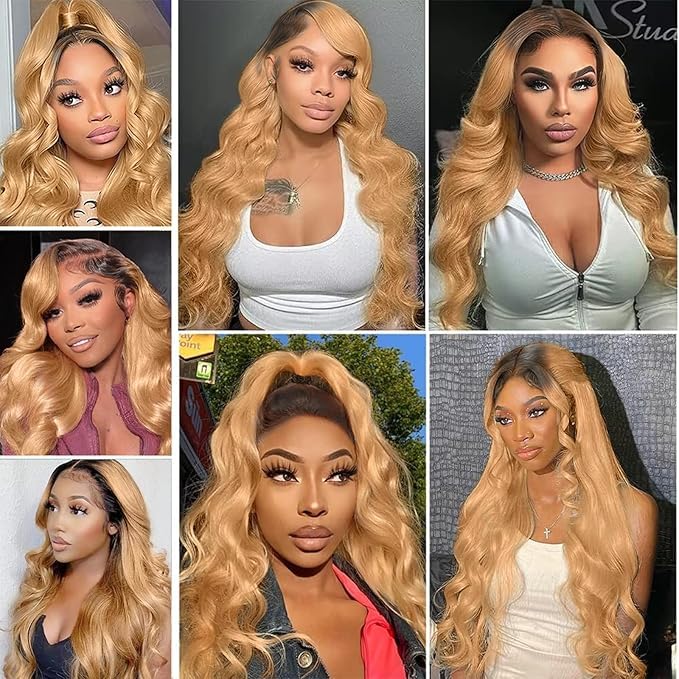 AMIRTY 200% density 13x6 Honey Blonde Lace Front Wigs Human Hair 13x6 Body Wave Lace Front Wig Human Hair Wigs for Women Ombre HD Transparent Lace Frontal Wig 22 inch