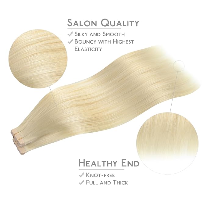 WENNALIFE Tape in Hair Extensions Human Hair, 40pcs 100g 20 inch Platinum Blonde Hair Extensions Real Human Hair Straight Tape in Extensions Invisible Human Hair Extensions