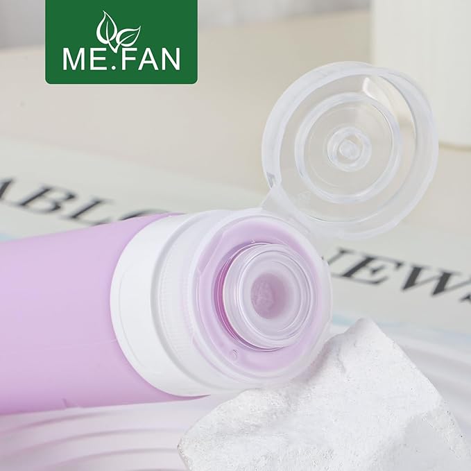 ME.FAN Travel Bottles for Toiletries, TSA Approved 3oz Travel Size Containers, Silicone Squeezable Portable Split Bottle, Travel Accessories for Conditioner, Shampoo, Lotion- 4 Pack Bright