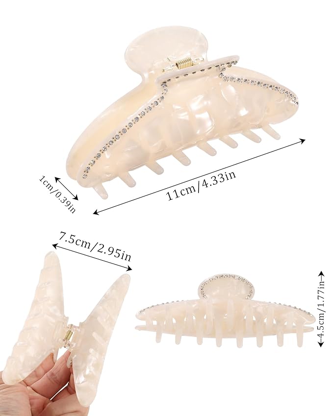 HAIMEIKANG Large Acetate 4 Inch Hair Claw Clip for Women - French Style Hair Claws for Thick Hair with Non-Slip Teeth, Hair Accessories for Updos, Buns & Ponytails