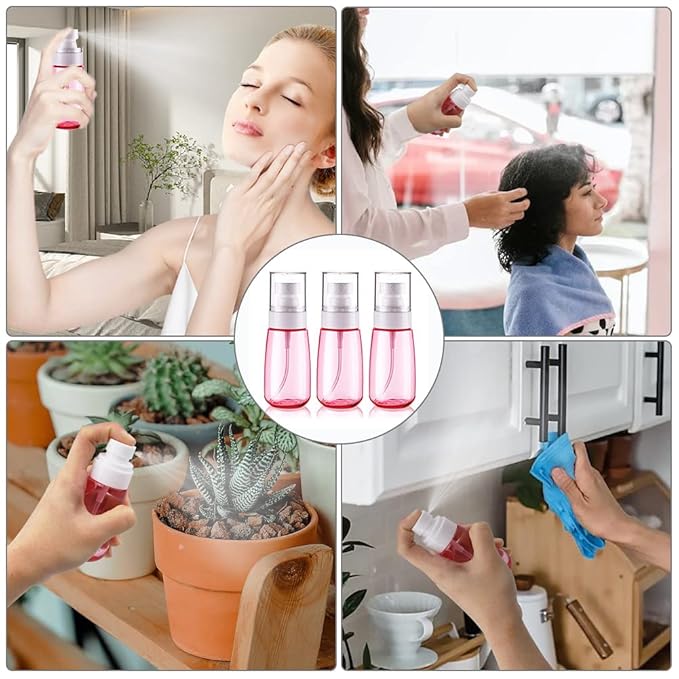 Cosywell Travel Size Spray Bottle TSA Approved 2oz 60ml 3 Pack Leak Proof Fine Mist Spray Bottles Empty Plastic Refillable Mist Sprayer for Perfume Essential Oils Toners Rose Water Cosmetics (3Pink)