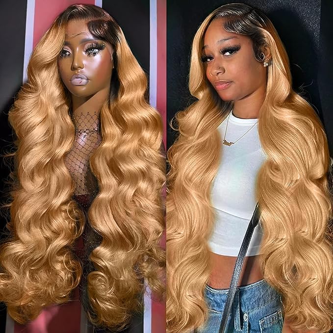AMIRTY 200% density 32 inch 13x6 Honey Blonde Lace Front Wigs Human Hair 13x6 Body Wave Lace Front Wig Ombre HD Transparent Lace Frontal Wigs Human Hair Wigs for Women Pre Plucked with BabyHair