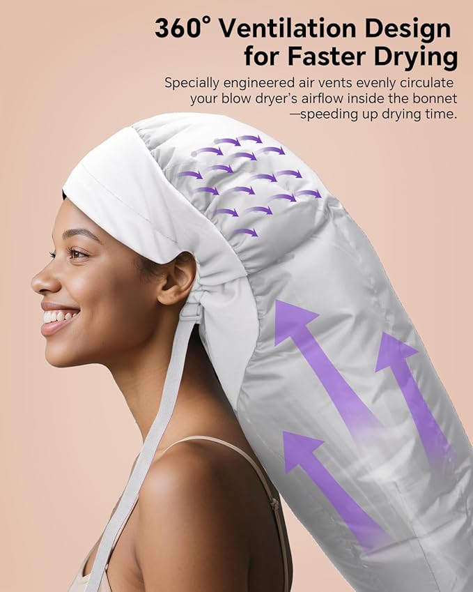 Hair Dryer Bonnet Attachment – 28.5" XL Hooded Dryer Cap for Faster Drying & Deep Conditioning, Extra-Large Space Fits Thick, Curly Hair & Styling Tools (Silver, Extra Large)