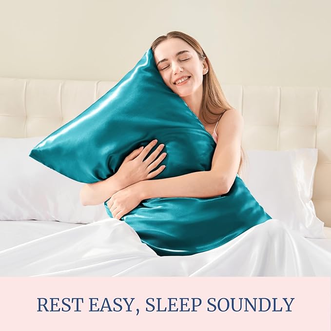 BEDELITE Satin Pillowcase for Hair and Skin, Super Soft and Cooling Similar to Silk Pillow Cases 2 Pack with Envelope Closure, Gift for Women Men(20"x40" King Size, Teal)