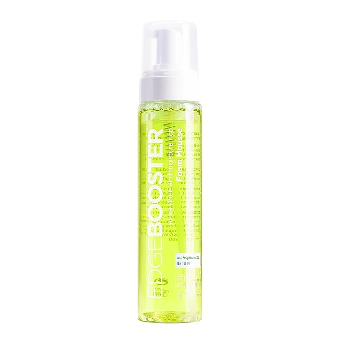 Style Factor EDGE BOOSTER Extra Shine & Moisture Rich Foam Mousse | Lightweight Styling for Curls, Waves, Braids, Locs & Protective Styles | Volume & Shine | with Peppermint & Tea Tree Oil | 9 fl oz