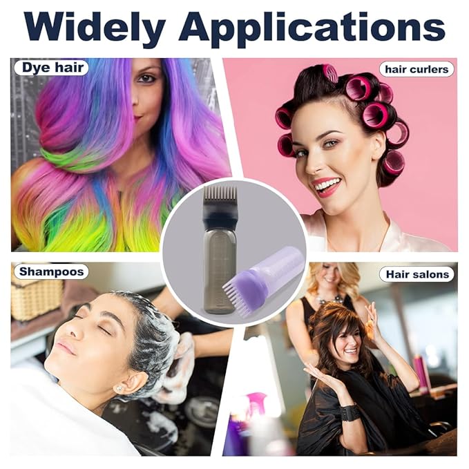 4 PCS Root Comb Applicator Bottle, Hair Oiling Applicator Bottle for Hair Dye & Shampoos - 6oz (2 Purple + 2 Black)