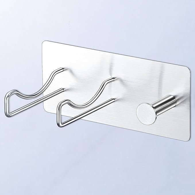 Hair Dryer Holder Wall Mounted, Universal Blow Dryer Holder, Hairdryer Storage Hanger with Plug&Cord Hook, Adhesive Hair Tool Organizer for Bathroom, Silver
