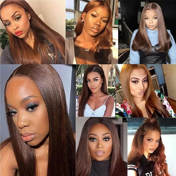 Color 4 Straight Bundles Human Hair Chocolate Brown Bundle Niegmeag Brazilian Virgin Remy Hair 3 Bundles 16 18 20 Inch Double Weft Brown Straight Bundle Hair Weave 150g