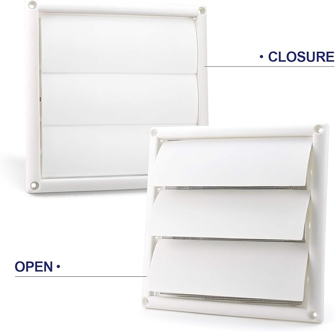 Funmit 6" Louvered Vent Cover 8" x 8" Oversize Outside Dimensions for Exterior Wall Vent Hood Outlet Airflow Vent Dryer Air Vent (White)
