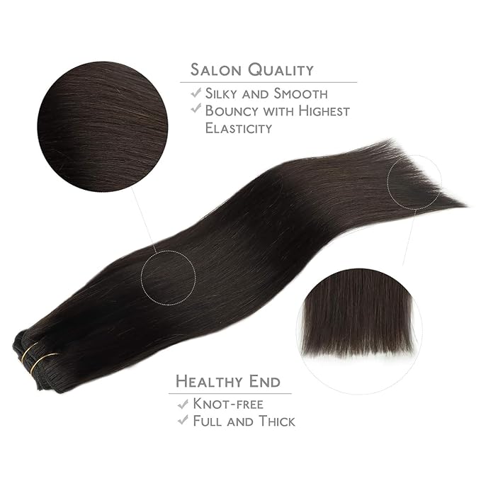 WENNALIFE Clip in Hair Extensions Real Human Hair, 14 Inch 120g 7pcs Dark Brown Hair Extensions Clip In Human Hair Remy Hair Double Weft