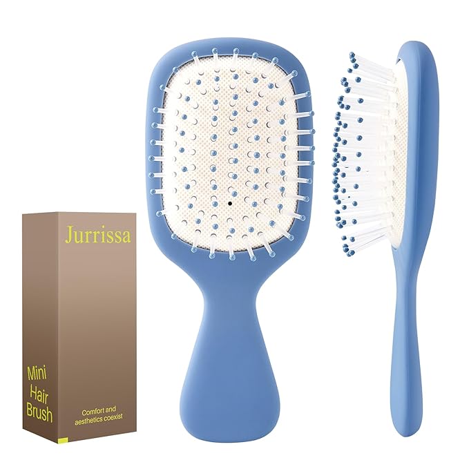 Mini Hair Bursh for Women Men and Kids, Protable Travel Size Hair Brush for Pockets Purses, Mini Detangler Brush for All Hair Types, Small Paddle Brush for Detangling (1 Pack-Blue)