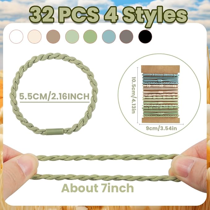 DIYDEC 32PCS Boho Hair Bracelets for Women Elastic Bracelets Hair Ties No Damage Hair Bands for Girls Thick Thin Long Curly Hair Accessories(D Style)