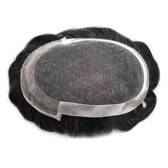 Toupee For Men Swiss Lace Hair System For Mens ToupeeL Human Hair Lace Hair Piece For Mens Toupee Hair Units 6X8#1B Off Black 120% Density