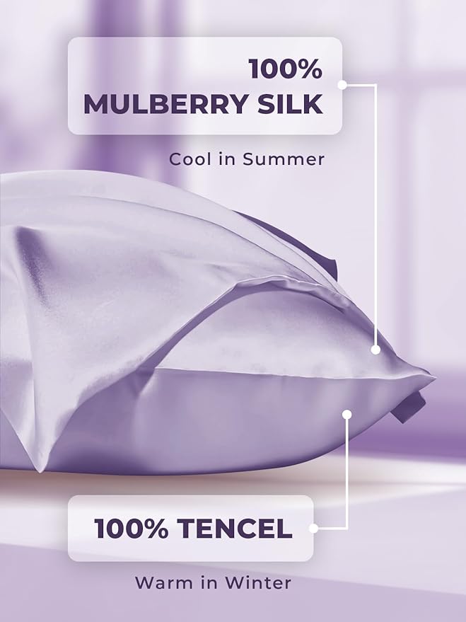 Mulberry Silk Pillowcase for Hair and Skin, SGMSILK 22 Momme Natural Silk Pillow Cases with Zipper, 6A Soft and Smooth Single Sided Pure Silk Pillow Cover (Light Purple, King 20"x36")