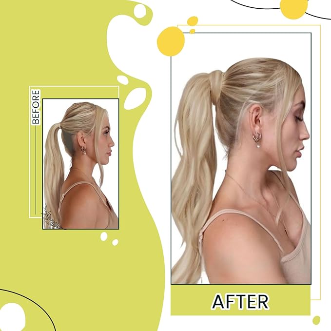RUNATURE Blonde Human Hair Ponytail Extension, Long Ponytail Extension Real Human Hair 20 Inch, Ponytail Hair Extensions With Magic Paste, Remy Natural Hair, 80g #18P613 Ash Blonde Highlight