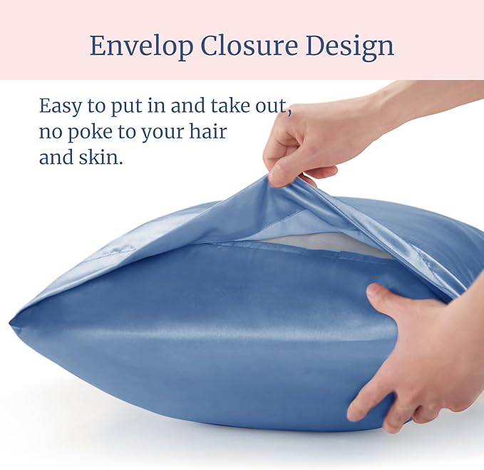 BEDELITE Satin Pillowcase for Hair and Skin, Super Soft and Cooling Similar to Silk Pillow Cases 2 Pack with Envelope Closure, Gift for Women Men(13"x18" Toddler Size, Airy Blue)