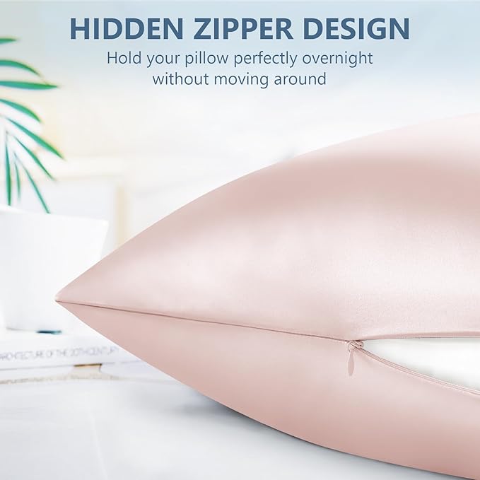 Silk Pillow Cases Standard Size 100% Mulberry Silk Pillowcase for Hair & Skin 22 Momme Both Sided Grade 6A Silk Cooling Soft Breathable 20 x 26 Inches with Hidden Zipper 1PC, Pink