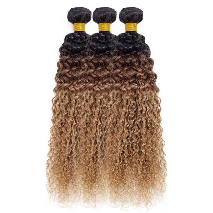 4/27 Human Hair Bundles Ombre Blonde Water Wave Bundle Niegmeag Virgin Soft and Sikly Remy Hair 3 Bundles 16 18 20 Inch Double Weft Hair Weave