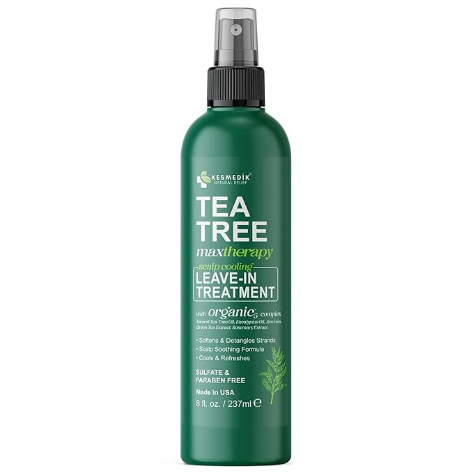 Pure Tea Tree Oil Leave In Conditioner Detangler Spray, Frizz Control, Intensive Dry & Itchy Scalp Treatment, Anti Dandruff & Scalp Psoriasis Relief, Men & Women, Paraben & Sulfate Free