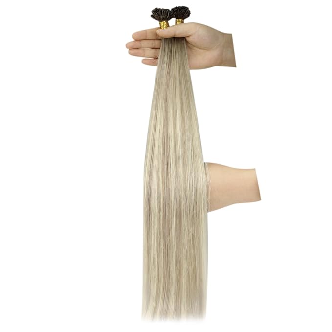 YoungSee Balayage U Tip Hair Extensions Human Hair Balayage Blonde Ombre Platinum Blonde U Tips Remy Hair Extensions 16In 1G/S 50G