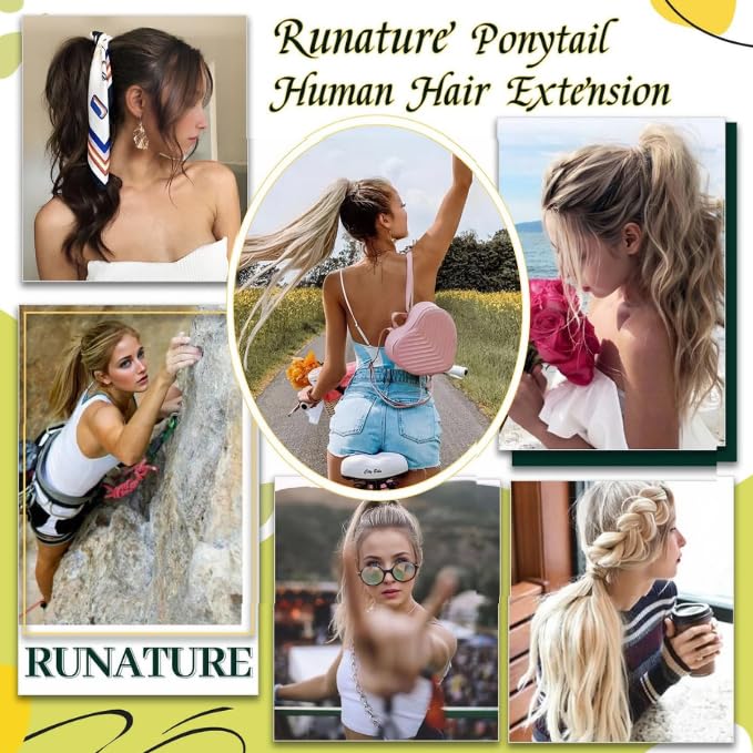 RUNATURE Dark Brown Ponytail Extension Real Human Hair Short Ponytail Hair Extensions Remy Hair Straight Brazilian Pony Tails Hair Extensions Clips 12 Inch Human Hair Ponytail Extension Silky 70g