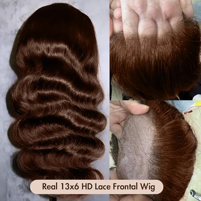 250 Density SKINLIKE HD Lace Wig Human Hair 13x6 15A Chocolate Brown Human Hair Wigs Invisible 0.1mm Ultra-thin Frayed Ends Full Cuticle Aligned Virgin Hair Lace Frontal Wig 24 Inch
