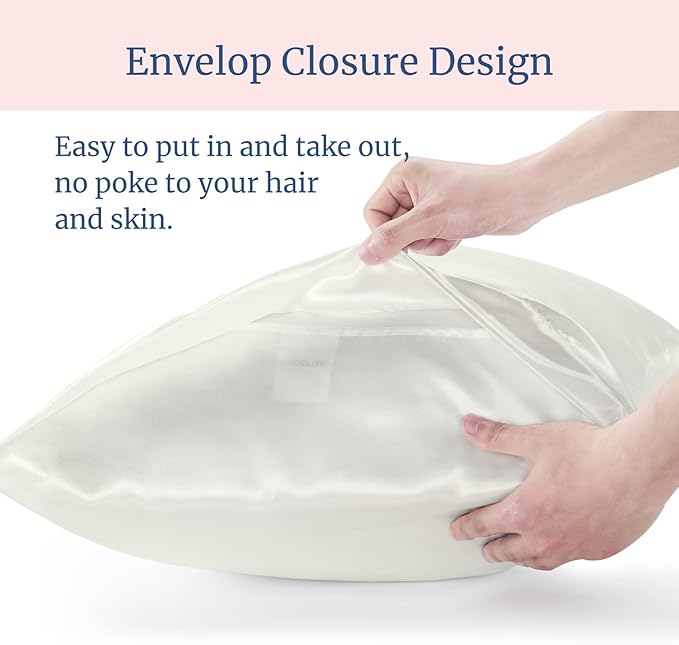 BEDELITE Satin Pillowcase for Hair and Skin, Super Soft and Cooling Similar to Silk Pillow Cases 2 Pack with Envelope Closure, Gift for Women Men(20"x26" Standard Size, Ivory)