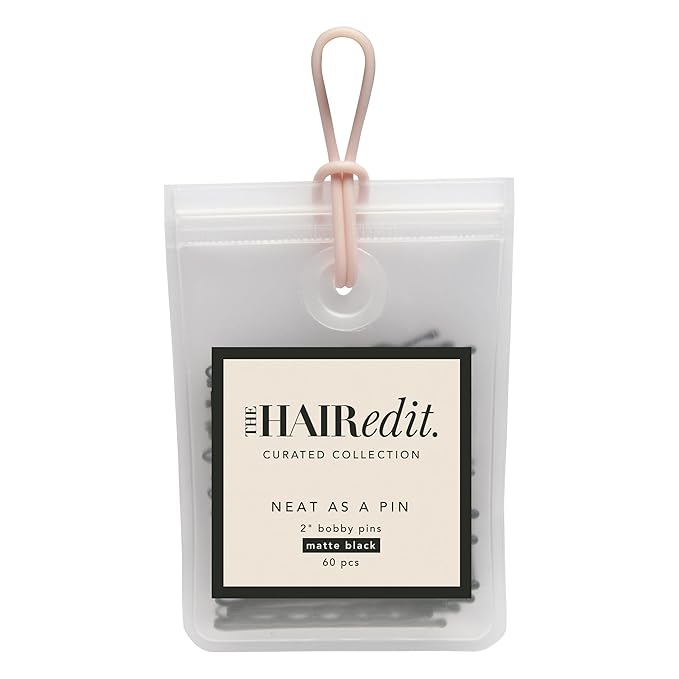 The Hair Edit Neat As a Pin Bobby Pins – Professional Grade 2" Matte Black Hair Pins With Storage Bag, 60 pcs